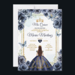 Invitation Elégante Marine Bleue Floral Princesse Quiñceanera<br><div class="desc">Elégante Marine Blue Floral Princesse Quiñceanera Invitation Mis Quince 15 Anos,  16e Anniversaire Papillon.</div>