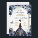 Invitation Elégante Marine Bleue Floral Princesse Quiñceanera<br><div class="desc">Elégante Marine Blue Floral Princesse Quiñceanera Invitation Mis Quince 15 Anos,  16e Anniversaire Papillon.</div>