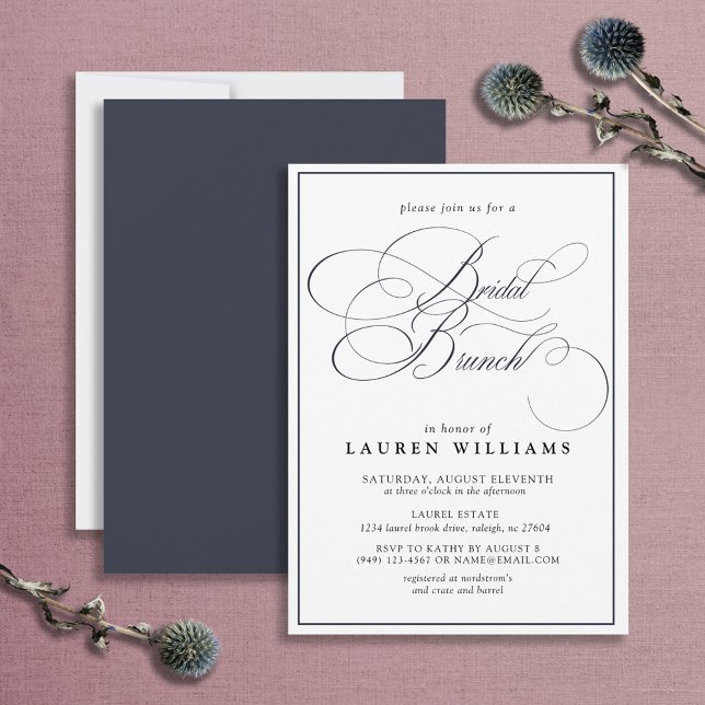 Invitation Élégante Marine Blue Calligraphy Formelle Bridal B (Créateur téléchargé)