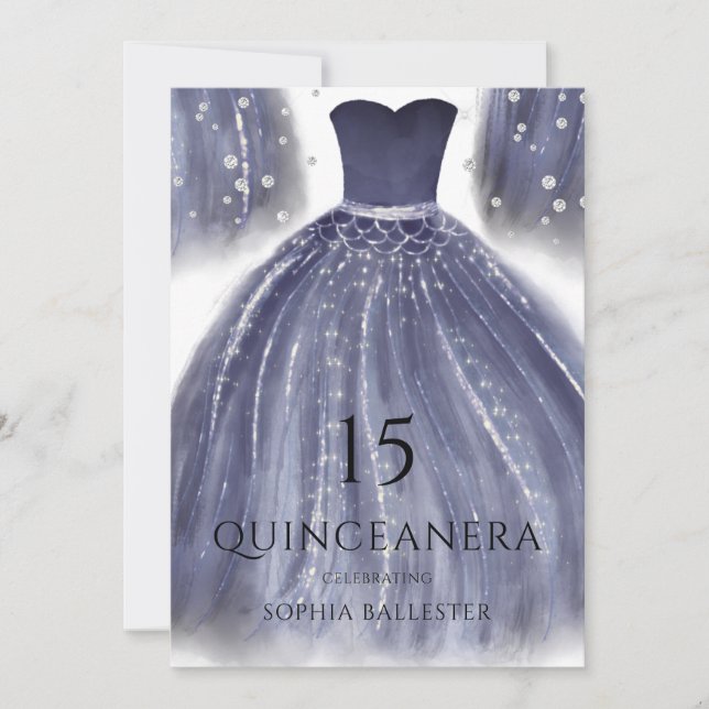 Invitation Elégante Marine Blue Quinceanera Dress Gown Party (Devant)