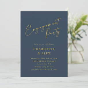 Invitation Elégante Marine Blue Yellow Gold Party