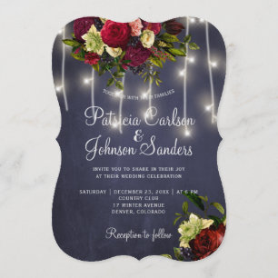 Invitation Elégante marine bordeaux floral lumière rustique m