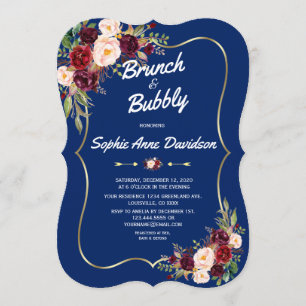 Invitation Elégante Marine Gold Bourgogne Floral Brunch & Bub