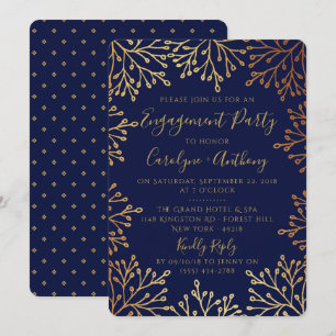 Invitation Elégante Marine & Gold Foil Floral Engagement Part