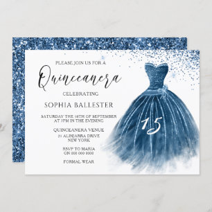 Invitation Elégante marine Indigo Parties scintillant Gown Qu