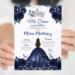 Invitation Elégante Marine Princess Floral Silver Mis Quince<br><div class="desc">Elégante Marine Princesse Floral Silver Mis Quince Invitation Quinceañera,  Mis Quince 15 Anos,  16e Anniversaire Papillon.</div>