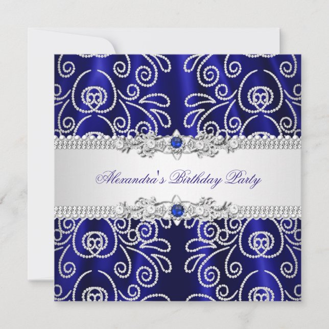 Invitation Élégante Marine Royal Blue Lace Diamond Overlay Pa (Devant)