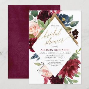 Invitation Elégante marsala bordeaux rose brune douche