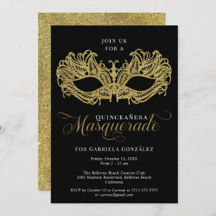 Invitation Elégante mascarade dorée Quinceanera