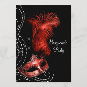 Invitation Élégante Mascarade noire et rouge