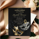 Invitation Elégante Mascarade noire, Masque Sweet 16<br><div class="desc">Masque élégant sur arrière - plan noir.</div>