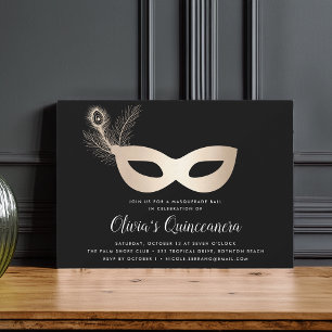 Invitation Elégante Mascarade Or Thème Quinceanera