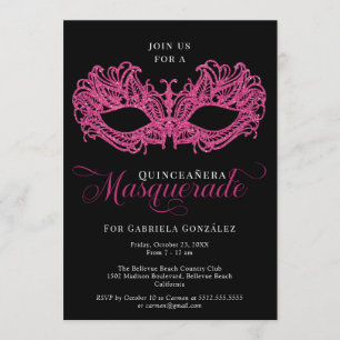 Invitation Élégante mascarade rose Quinceanera