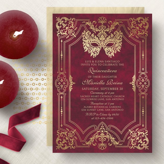 Invitation Elégante Mascarade Rouge Mascaré Quinceanera (Créateur téléchargé)