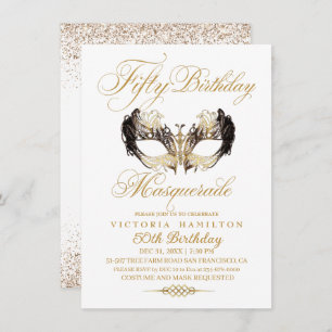 Invitation Elégante Masquerade 50e Anniversaire Gold Invitati