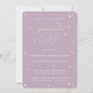 Invitation Élégante Mauve Script et Stars Graduation Party