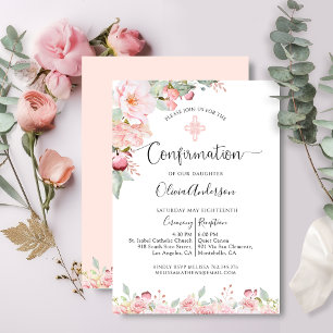 Invitation Élégante menthe de confirmation et pêche florale