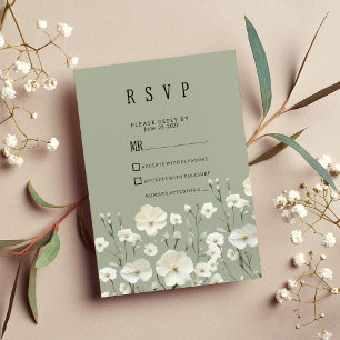 Invitation Élégante menthe d'ivoire délicate florale RSVP