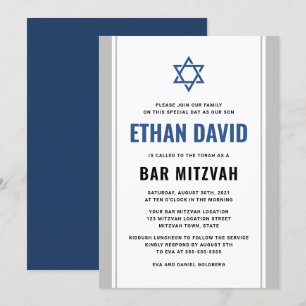 Invitation Élégante mitzvah de bar gris et bleu