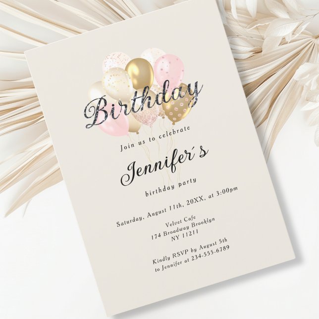 Invitation élégante moderne avec ballon à air (Modern, elegant, balloon beige invitation.)