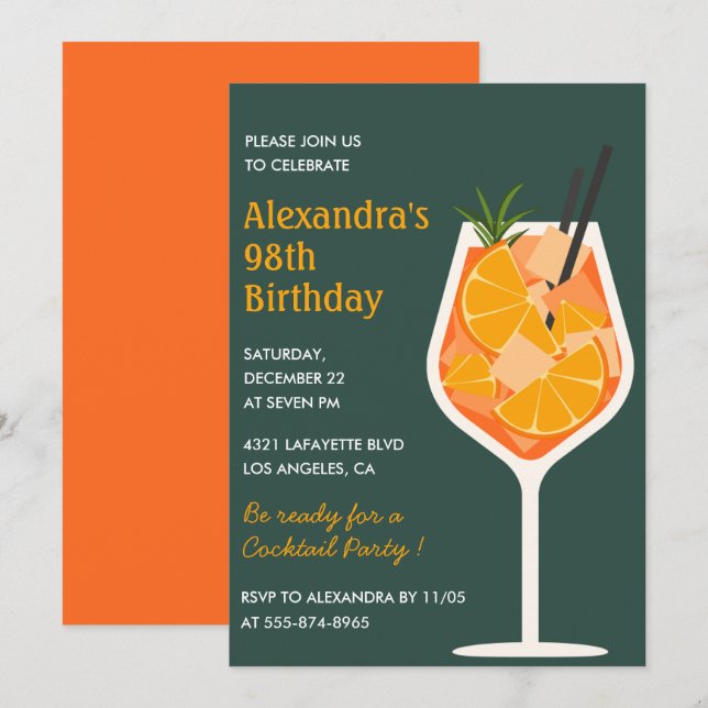 Invitation élégante moderne cocktail pour 98ème an (Devant / Derrière)