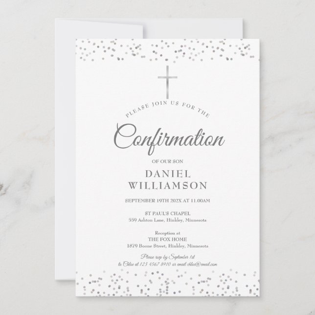 Invitation Élégante Moderne Confirmation Poussière d'Étoiles  (Devant)