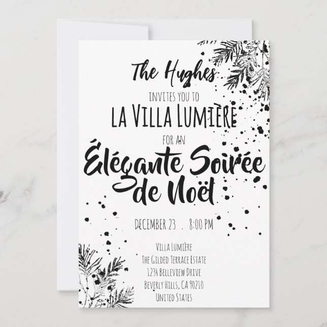 Invitation élégante moderne de Noël noir et blanc (Devant)