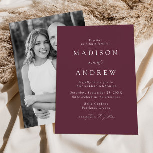 Invitation Élégante Moderne Mariage Photo Violet Prune