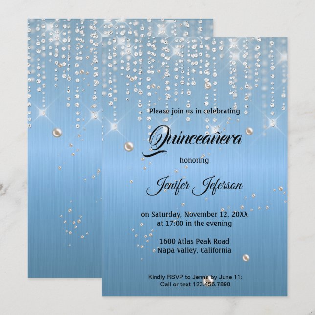Invitation élégante moderne pour Quinceanera (Devant / Derrière)