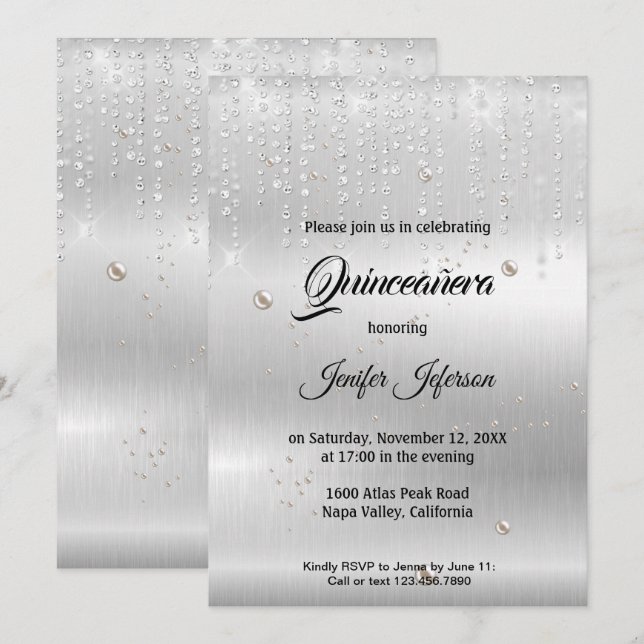 Invitation élégante moderne pour Quinceanera (Devant / Derrière)