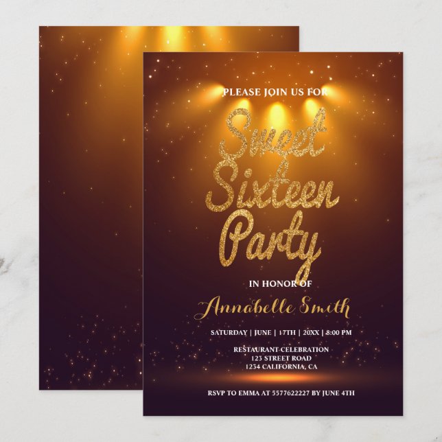 Invitation élégante moderne pour un sweet 16 (Devant / Derrière)