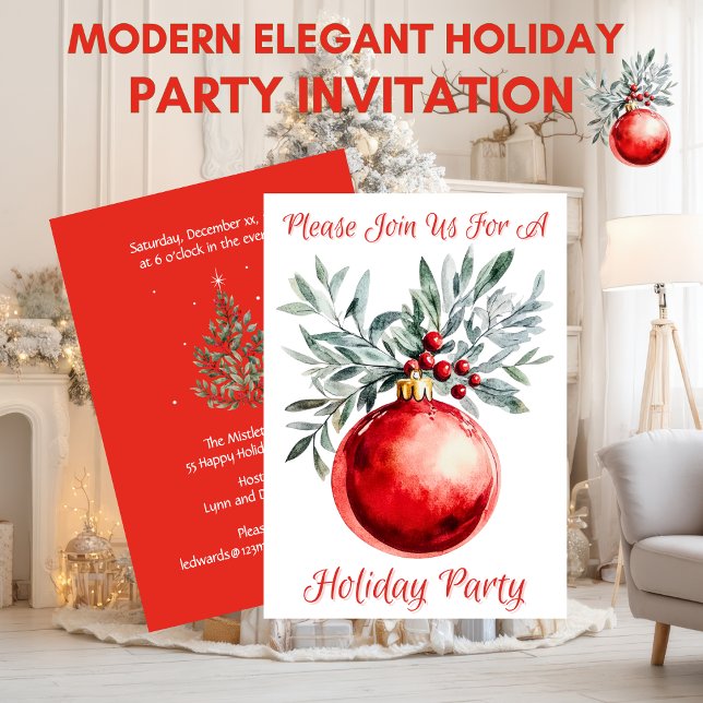 Invitation élégante moderne pour une fête de vacan (Modern Elegant Holiday Ornament Party Invitation)