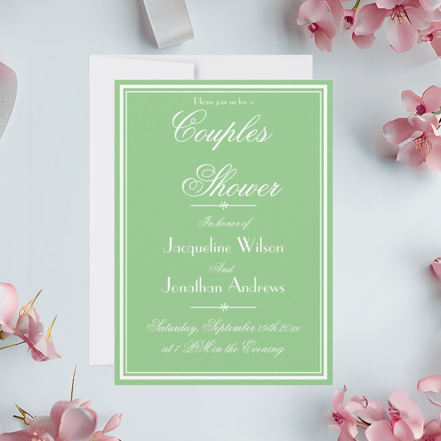 Invitation Elégante Monnaie Douce + Couples Personnalisés Bla (Soft Mint and White Custom Couples Shower Invitation)