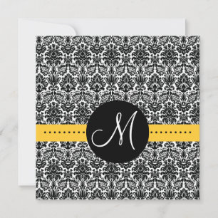 Invitation Élégante Monogramme Floral Damask Jaune