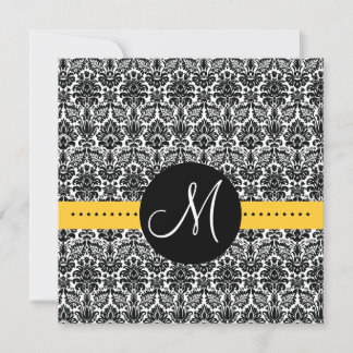 Invitation Élégante Monogramme Floral Damassé Jaun