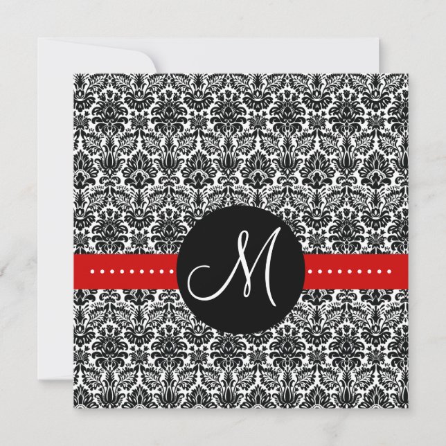 Invitation Élégante Monogramme Floral Damassé Roug (Devant)