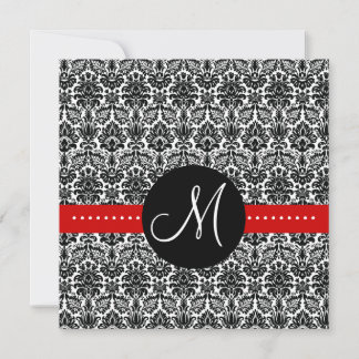 Invitation Élégante Monogramme Floral Damassé Roug