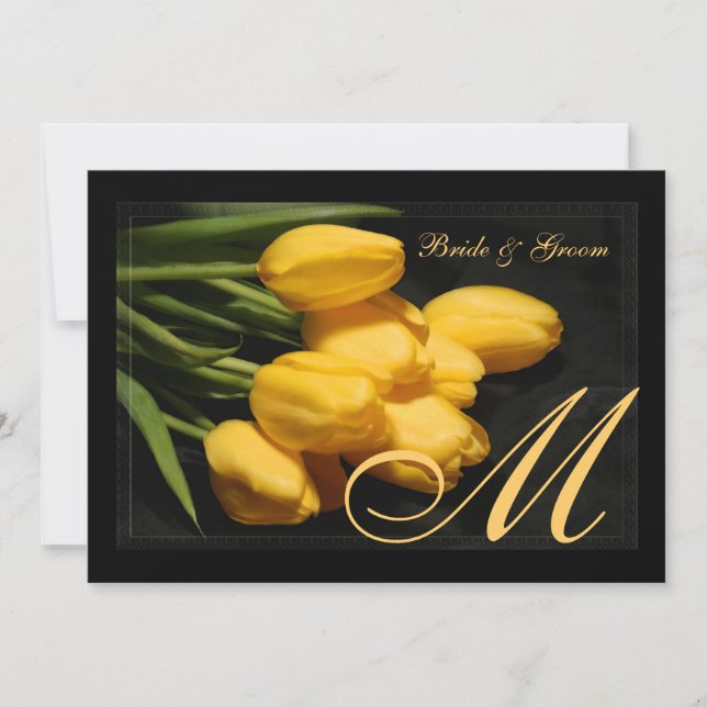 Invitation Élégante Monogramme Tulipe Noire Et Or (Devant)