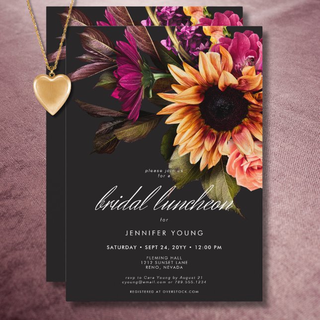Invitation Élégante Moody Vibrant Sunset Floral Bridal Déjeun (Elegant Moody Vibrant Sunset Floral Bridal Lunch Invitation)