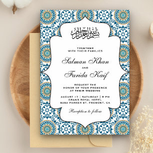 Invitation Elégante Mosaïque bleue Perse Mariage musulman isl