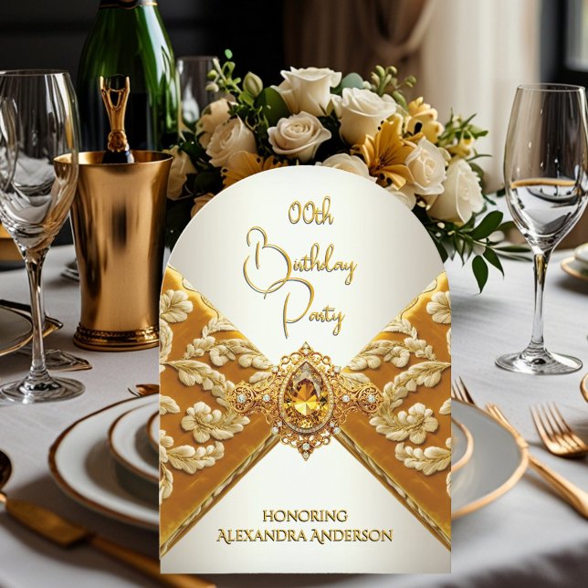 Invitation Elégante moutarde d'anniversaire Gold Jewel Fabric (Créateur téléchargé)