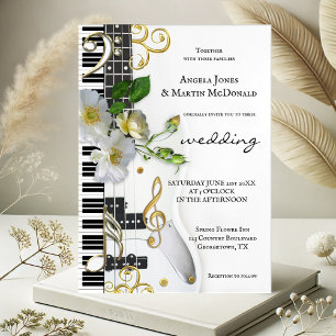 Invitation Élégante musique Rose florale Mariage à thème