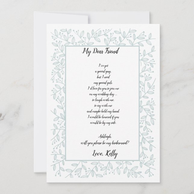 Invitation Élégante Navy Blue Floral sera ma servante d'honne (Devant)