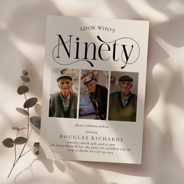 Invitation Elégante NINETY 3 photo collage 90e anniversaire (Créateur téléchargé)