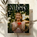 Invitation Elégante NINETY Photo 90th Birthday Party<br><div class="desc">Célébrez le grand 9-0 en style avec nos invitations personnalisées photo 90e anniversaire! Présentez votre photo préférée de l'étoile d'anniversaire avant et centre, magnifiquement complétée par un élégant script décoratif blanc qui lit NINETY. Notre modèle facile à utiliser vous permet d'ajouter votre touche personnelle, en vous assurant que chaque détail...</div>