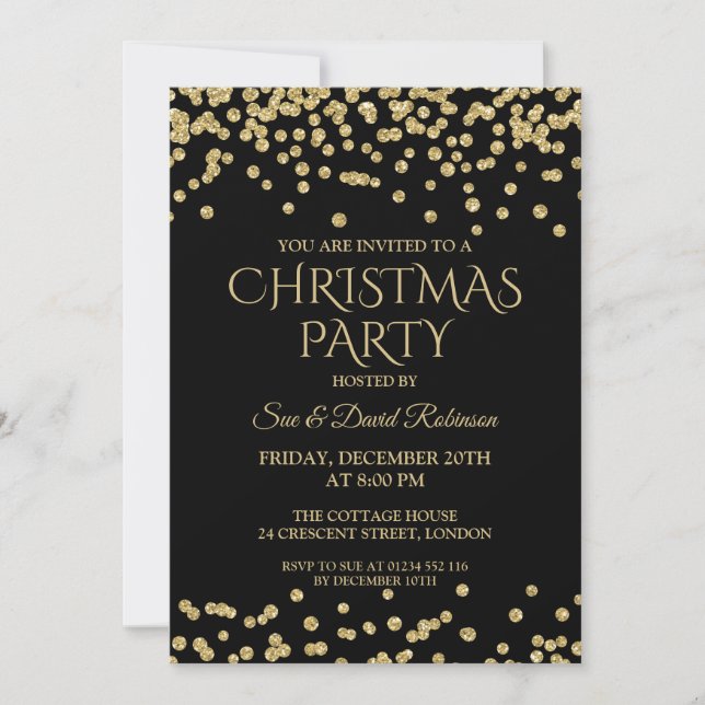 Invitation Élégante Noël Fête Gold Black Parties scintillant (Devant)