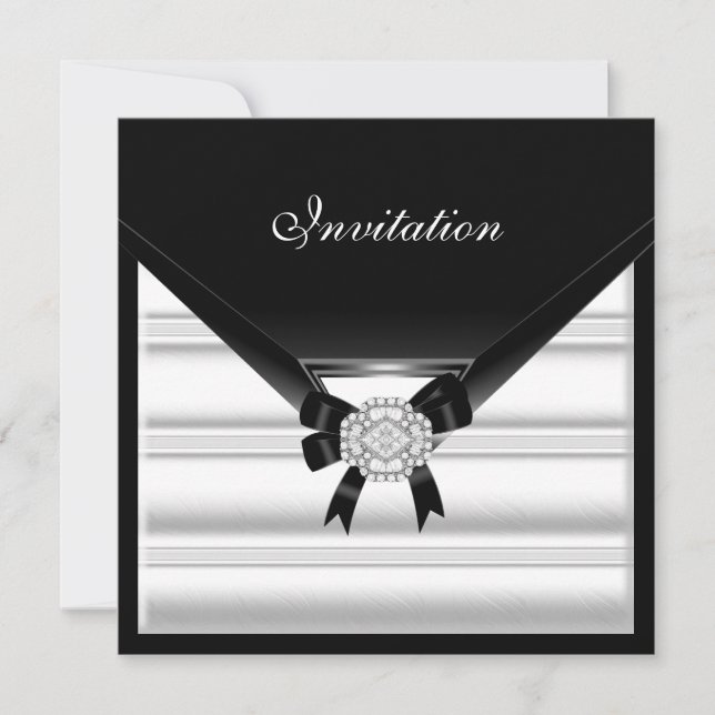 Invitation Élégante Noir Blanc Joyau Diamant (Devant)