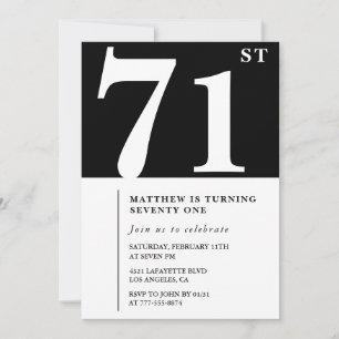 Invitation élégante noir blanc pour 71e anniversai