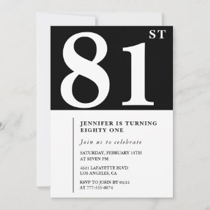 Invitation élégante noir blanc pour 81e anniversai