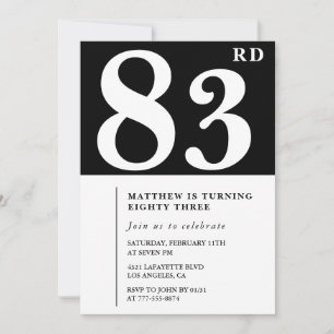 Invitation élégante noir blanc pour 83e anniversai